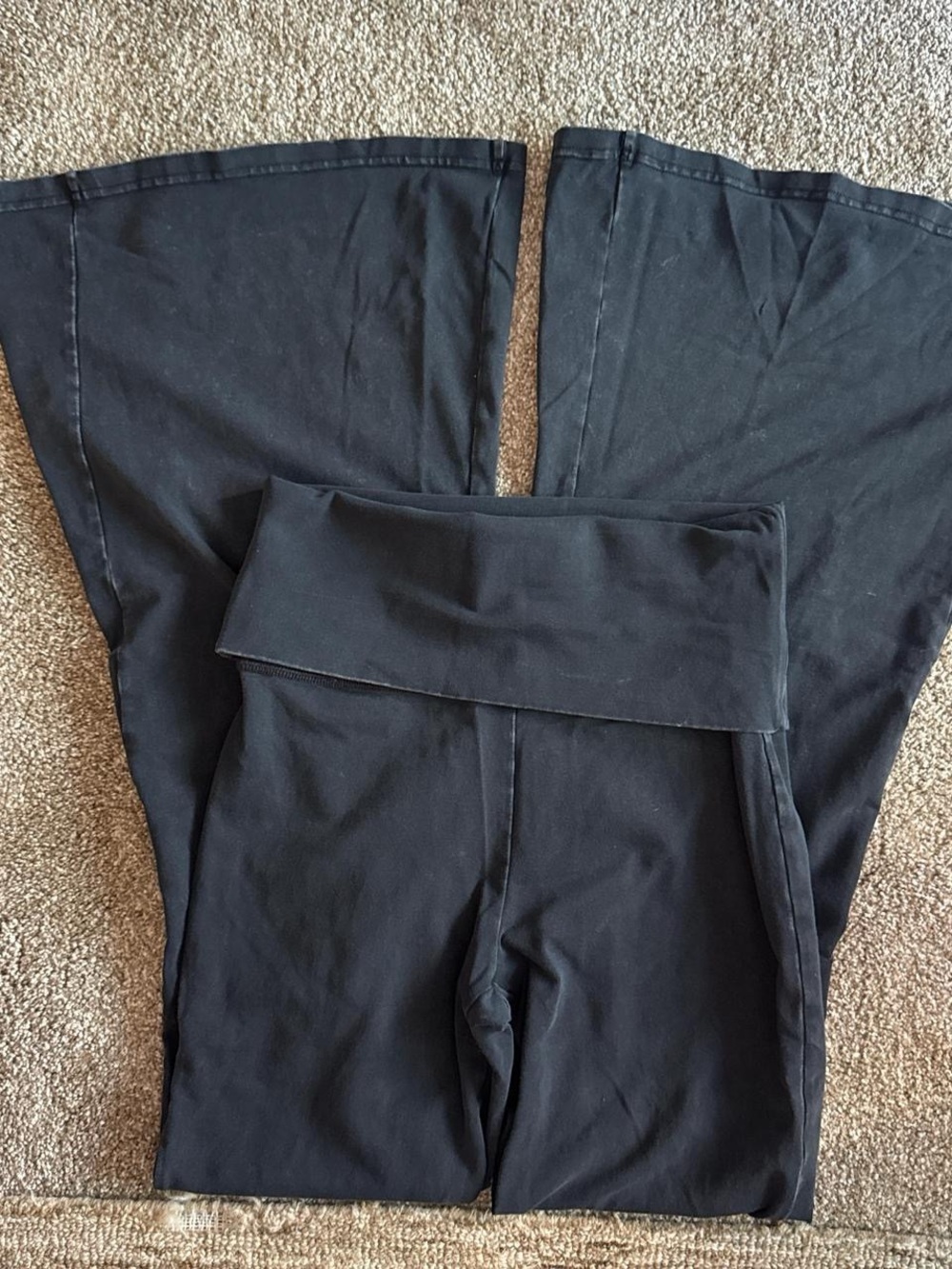 aerie Black Fold-Over Waist Boot Cut Pants